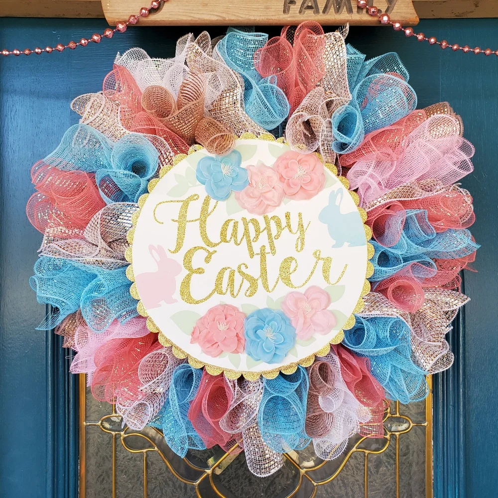 Golden Happy Easter Wreath